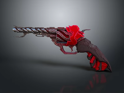 Decorative Mechanical Revolver With Silver Barrel Red Accents And Dark Handle 3d model