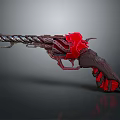 Decorative Mechanical Revolver With Silver Barrel Red Accents And Dark Handle