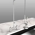 Modern Chrome Kitchen Faucet Fixture With Swivel Spout On Marble Countertop