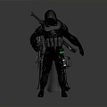 Detailed 3D Character Model With Hooded Cloak Dual Weapons And Glowing Green Base