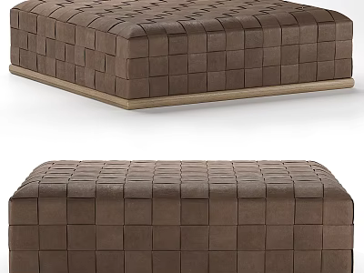 Modern Brown Woven Ottoman With Square Pattern And Wooden Base Design 3d model