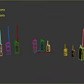 Various Colored Walkie Talkies With Antennas On Gray Surface