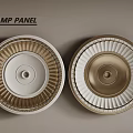 Two Decorative Gold And White Lamp Panels With Ornate Design Mounted On Gray Wall