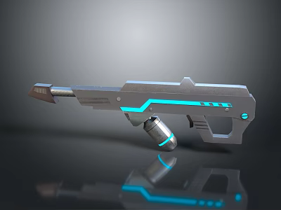 Futuristic Sci Fi Weapon With Silver Metallic Structure And Blue Glowing Lines 3d model