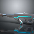 Futuristic Sci Fi Weapon With Silver Metallic Structure And Blue Glowing Lines