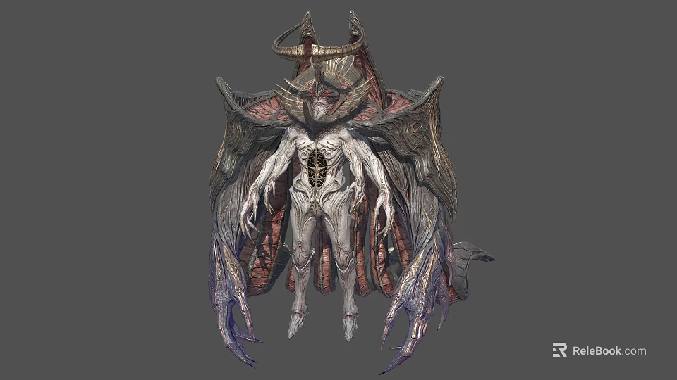Fantasy Mythical Creature Design With Demonic Horns Intricate Wings And Detailed Armor 3d model 
