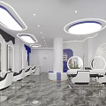 Modern Beauty Salon Interior With White Blue Lighting Marble Floor Mirrors And Chairs
