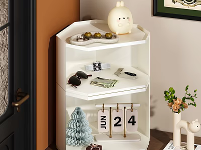 Decorative Ornament Set With Rabbit Figurine Olives Sunglasses And Number Tags On Multi Tiered Shelf 3d model