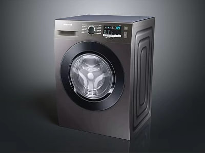 Modern Dark Colored Washing Machine With Transparent Door And Digital Control Panel 3d model