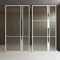 Modern Interior Glass Doors With Vertical Striped Texture And Silver Metal Frames 3d model
