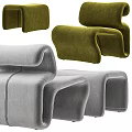 Modern Green Gray Velvet Single Sofa With Curved Design And Comfortable Seating