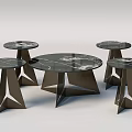 Modern Coffee Table With Round Marble Top And Geometric Black Metal Legs