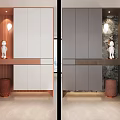 Modern Interior Shoe Cabinet Design With White Gray Wooden Panels Open Shelf And Stone Wall