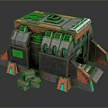 Sci Fi Mechanical Structure With Orange Gray Body Green Accents And Small Blocks 3d model
