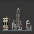 Cartoon City Scene With Tall Skyscrapers Construction Crane And Various Style Buildings