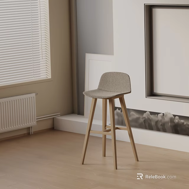 Minimalist Bar Stool With Wooden Legs And Textured Seat In Modern Interior 3d model 