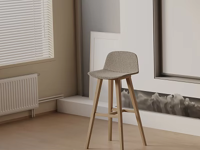 Minimalist Bar Stool With Wooden Legs And Textured Seat In Modern Interior 3d model