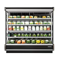 Upright Commercial Display Freezer With Shelves And Various Food Items