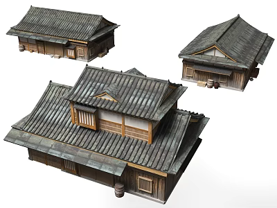 Traditional Ancient Architecture With Multiple Sloped Tiled Roofs And Wooden Frames 3d model