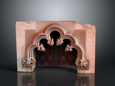 Natural Scenery Featuring Ancient Reddish Brown Stone Arch With Intricate Carved Ornaments 3d model