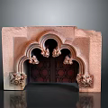 Natural Scenery Featuring Ancient Reddish Brown Stone Arch With Intricate Carved Ornaments