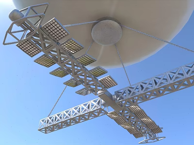 Outdoor Heavy Duty Industrial Equipment Featuring Metal Frame Grid Structure And Circular Suspension System 3d model