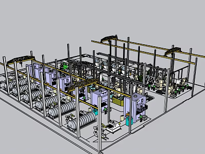 Modern Industrial Factory Interior With Steel Framework Machinery Pipes And Production Layout 3d model