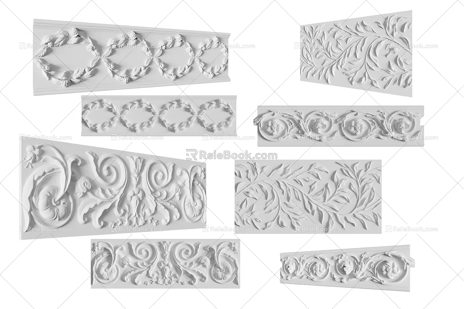 European-style carved simple plaster carved lines 3d model