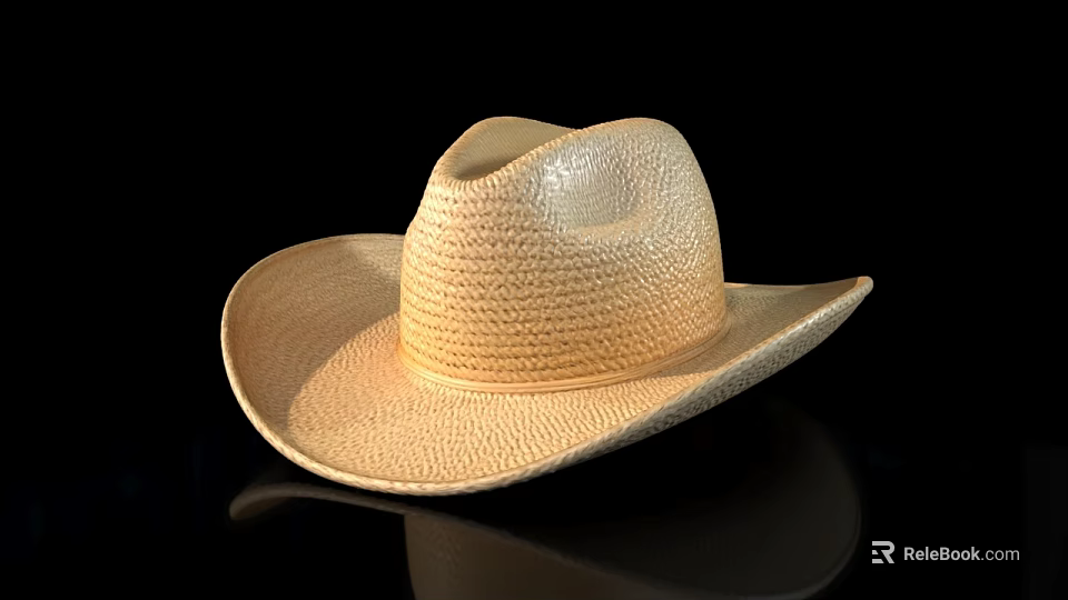 Beige Woven Straw Hat With Wide Brim And Handwoven Texture For Summer Wear 3d model 