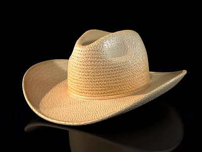 Beige Woven Straw Hat With Wide Brim And Handwoven Texture For Summer Wear 3d model