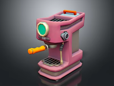 Pink Coffee Machine With Orange Handle And Green Circular Dial Design 3d model