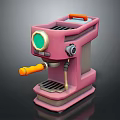 Pink Coffee Machine With Orange Handle And Green Circular Dial Design