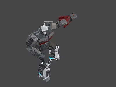 Mechanical Robot Model With Gray Red White Building Blocks And Joints Structure 3d model