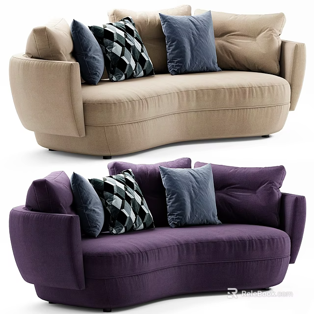 Beige And Purple Two Seater Sofas With Blue Black White Geometric Pattern Pillows 3d model
