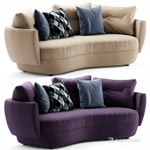Beige And Purple Two Seater Sofas With Blue Black White Geometric Pattern Pillows 3d model 