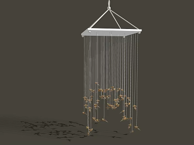 Modern Hanging Chandelier With White Frame Metal Chains And Golden Decorative Ornaments 3d model