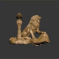 Golden Lion Statue With Trophy Base And Cup Shaped Top On Rock Base