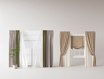 Modern Curtain Cloth Curtain Gauze Curtain Pleated Curtain Solid Color Fabric Curtain Color-matching Roman Curtain Blind 3d model