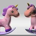 Cute Pink Purple Unicorn Rocking Horses With White Spots And Yellow Horns
