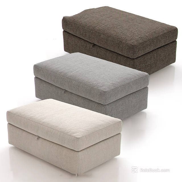 Upholstered Storage Ottomans in Dark Brown Gray and Beige with Storage Compartment 3d model 