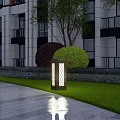 Modern Outdoor Garden Light With Lattice Design Illuminating Lawn And Greenery Near Building