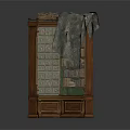 Vintage Wooden Cabinet With Multiple Drawers Decorative Branches On Top Cloth Draped And Intricate Design