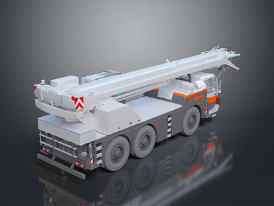 Heavy Duty Crane Truck With White Orange Body And Extended Boom Arm 3d model