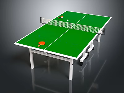 Green Table Tennis Table with White Frame Net Paddle and Ball as Indoor Sports Equipment 3d model