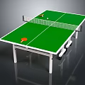 Green Table Tennis Table with White Frame Net Paddle and Ball as Indoor Sports Equipment