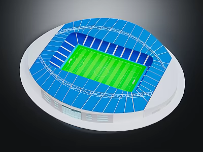 3D Designed Stadium With Blue Roof Structure And Green Football Field Stands 3d model