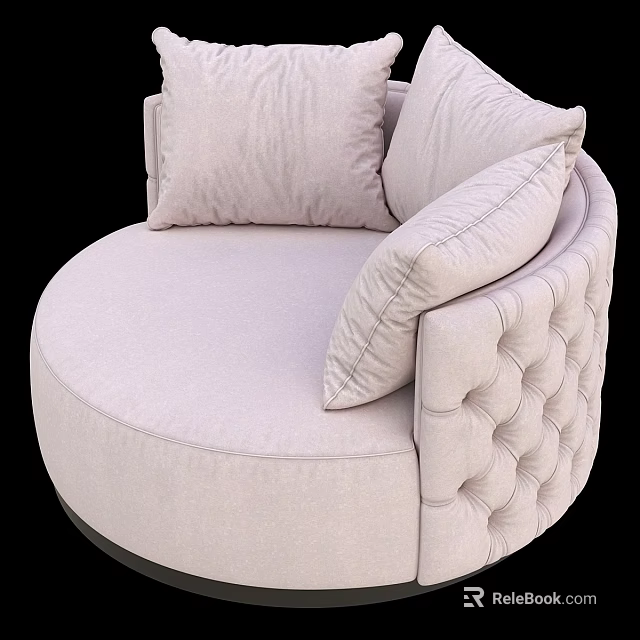 Round Tufted Upholstered Accent Chair With Light Colored Cushions And Comfortable Design 3d model 
