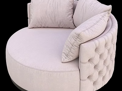 Round Tufted Upholstered Accent Chair With Light Colored Cushions And Comfortable Design 3d model
