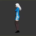 3D Character Model With White Long Hair Blue Dress White Gloves Black Stockings And Heels