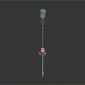 Decorative Fantasy Weapon Staff With Blue Top Ornament Pink Accents and Chain
